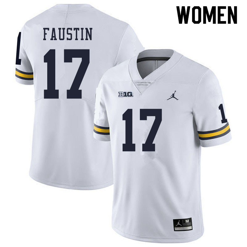 Women #17 Sammy Faustin Michigan Wolverines College Football Jerseys Sale-White